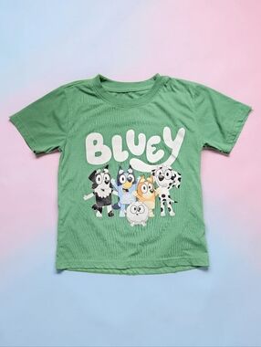 BLUEY & FRIENDS Kids Green Graphic Tee. Size 5/6. Excellent Condition!